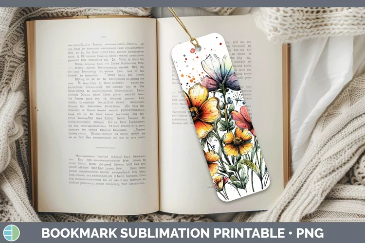 Watercolor Wild Flowers Bookmark Sublimation Printable Desig