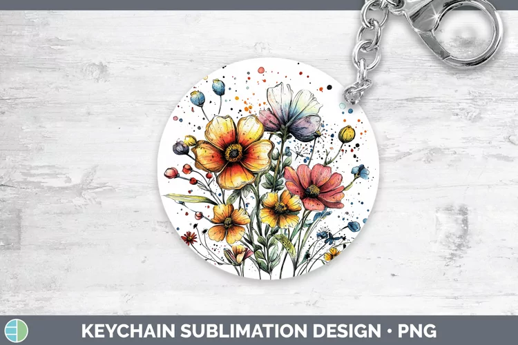 Watercolor Wild Flowers Keychain Sublimation Keyring Designs