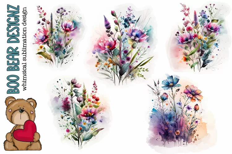 Watercolor Wild flowers Sublimation design