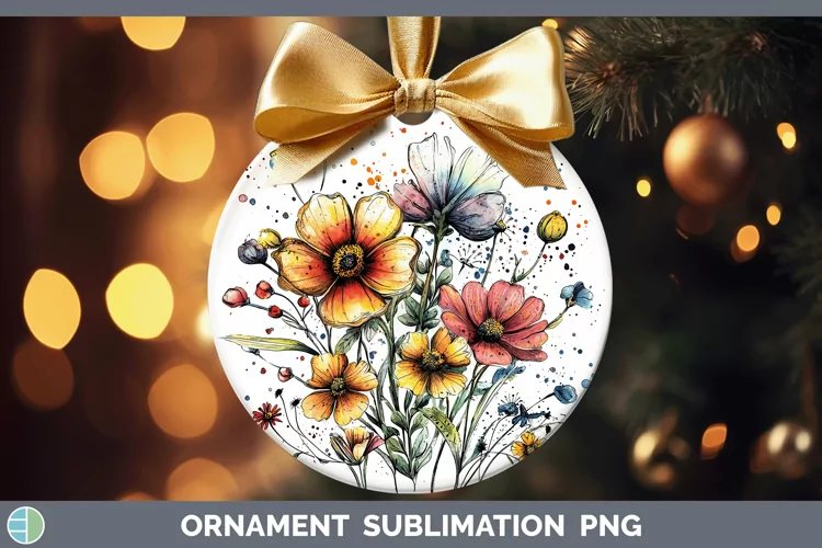 Watercolor Wild Flowers Ornament Sublimation Bauble Designs