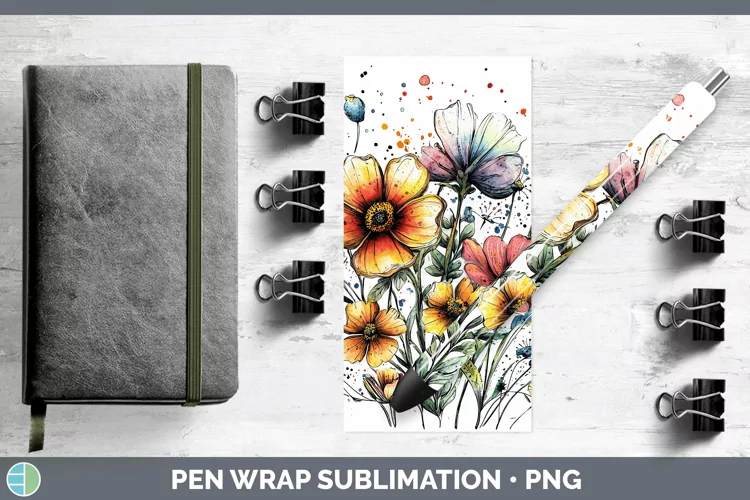 Watercolor Wild Flowers Pen Wrap Sublimation Pen Designs
