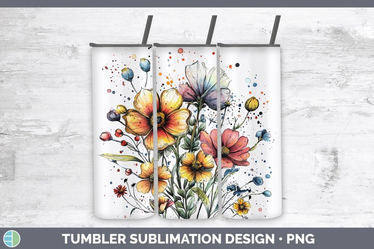 Watercolor Wild Flowers Tumbler Sublimation 20 oz Skinny Tum