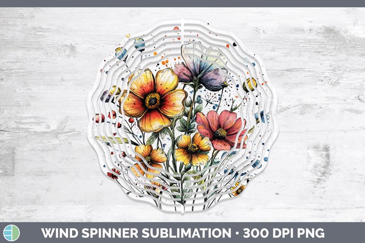 Watercolor Wild Flowers Wind Spinner Sublimation Spinner Des