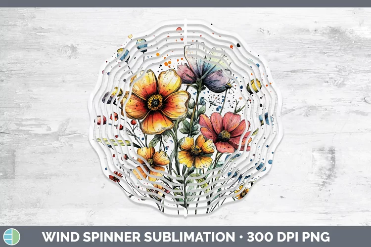 Watercolor Wild Flowers Wind Spinner Sublimation Spinner Des