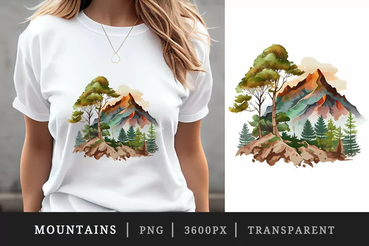 Watercolor mountains t-shirt sublimation print design png