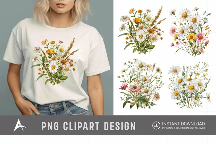 Watercolor Wildflower Bouquet Daisy Clipart