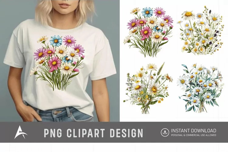 Watercolor Wildflower Bouquet Daisy Clipart