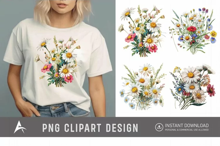 Watercolor Wildflower Bouquet Daisy Clipart