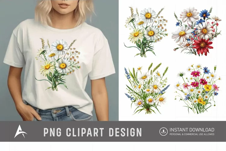 Watercolor Wildflower Bouquet Daisy Clipart