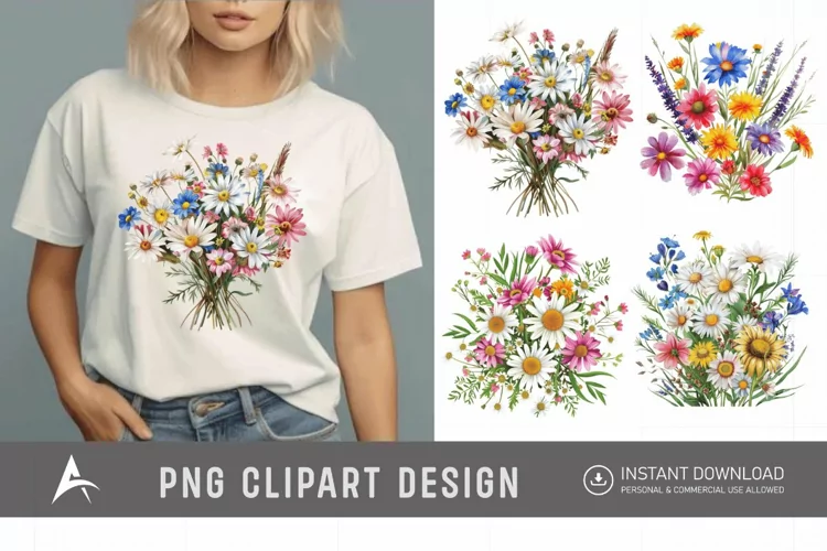 Watercolor Wildflower Bouquet Daisy Clipart