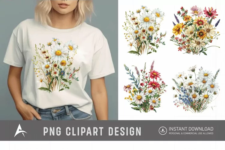 Watercolor Wildflower Bouquet Daisy Clipart