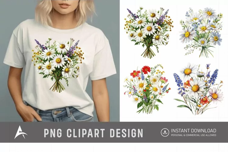 Watercolor Wildflower Bouquet Daisy Clipart