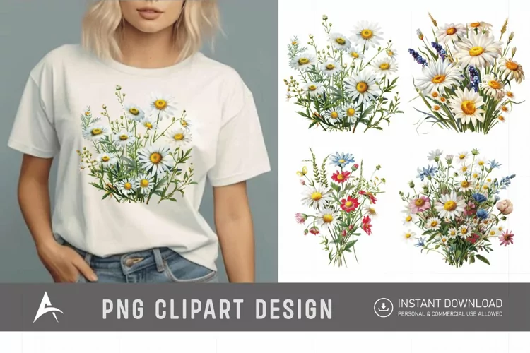 Watercolor Wildflower Bouquet Daisy Clipart