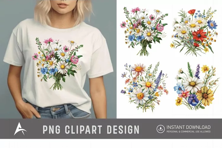 Watercolor Wildflower Bouquet Daisy Clipart