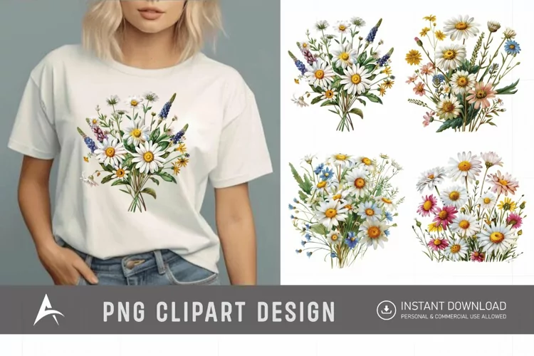 Watercolor Wildflower Bouquet Daisy Clipart