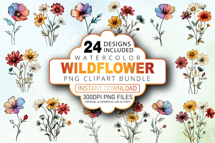 Watercolor Wildflower Clipart Bundle