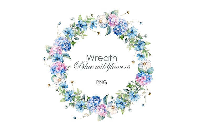 Watercolor Wildflowers and Blue hydrangea wreath