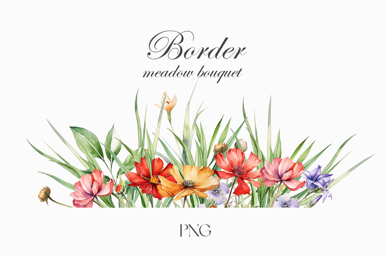 Watercolor wildflowers border. Meadow flowers
