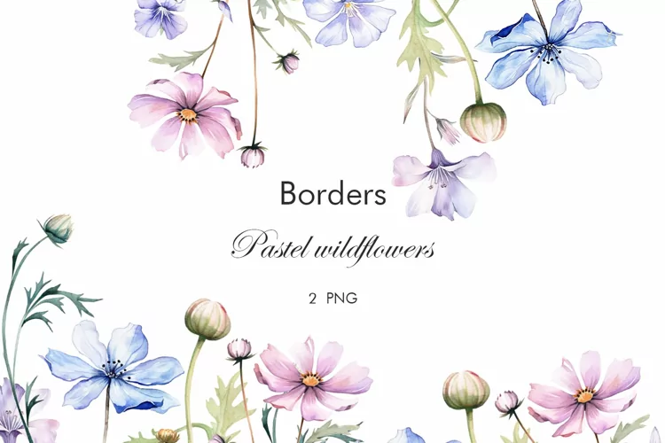 Watercolor wildflowers borders. Flowers Bouquets