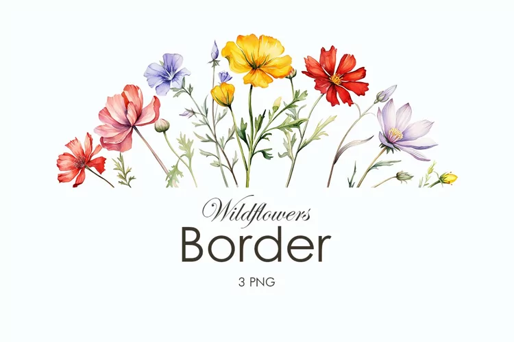 Watercolor wildflowers border PNG