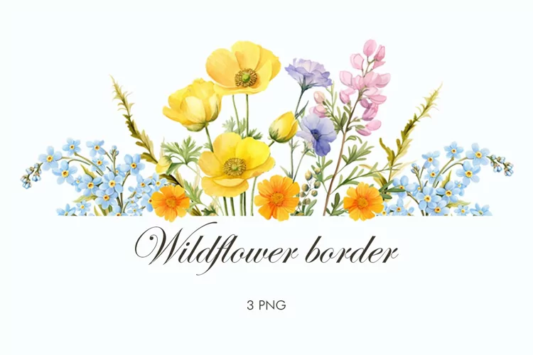 Watercolor wildflowers border