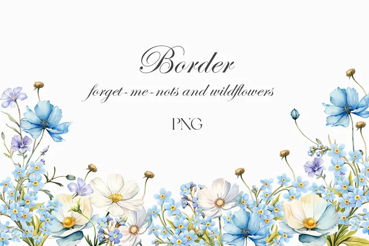 Wildflowers border clipart. Blue flowers.