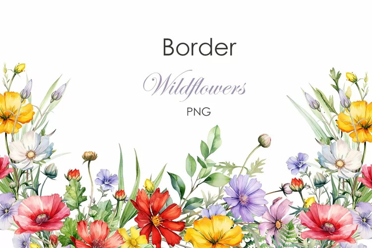 Watercolor wildflowers border