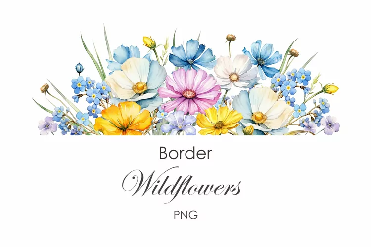 Watercolor wildflowers border PNG