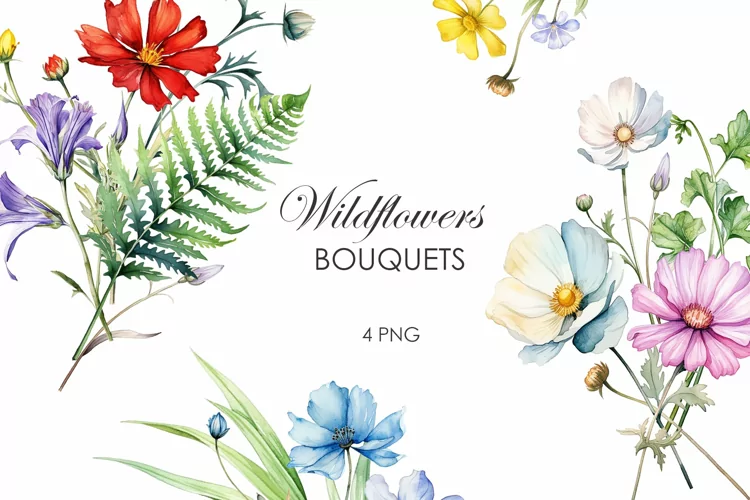 Watercolor wildflowers bouquet PNG