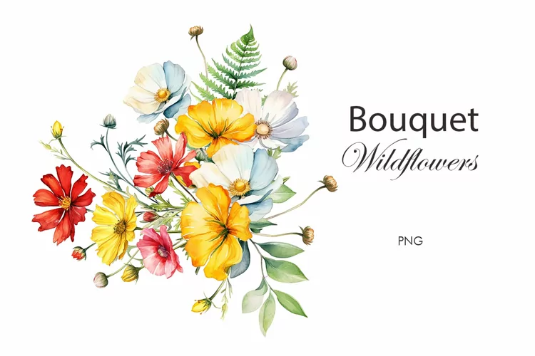 Watercolor wildflowers bouquet PNG