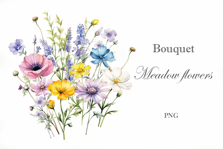 Watercolor Meadow flowers. Wildflowers Bouquet