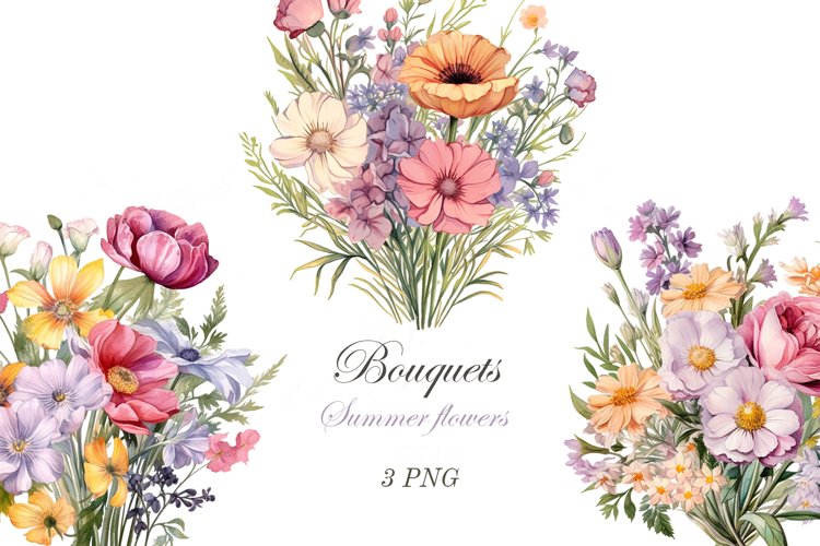 Watercolor wildflowers bouquet. Spring flowers