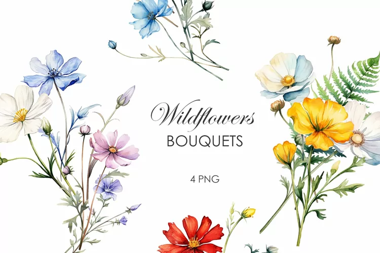 Watercolor wildflowers bouquet Clipart