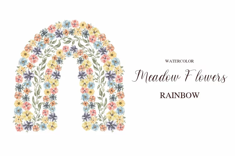 Watercolor Meadow flowers rainbow