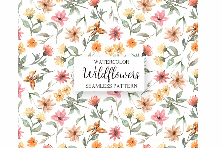 Watercolor Wildflowers Pattern set