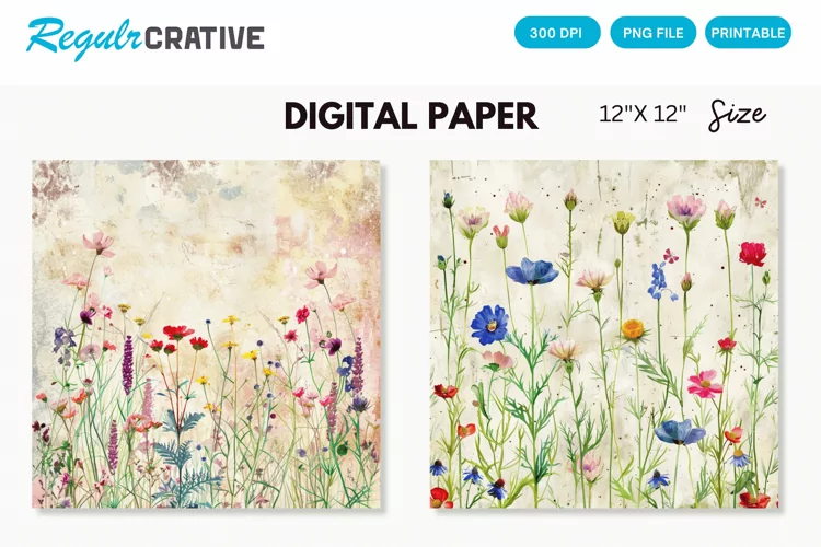 Watercolor Wildflowers Seamless Digital Paper