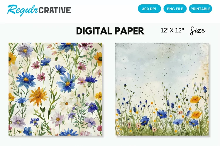 Watercolor Wildflowers Seamless Digital Paper