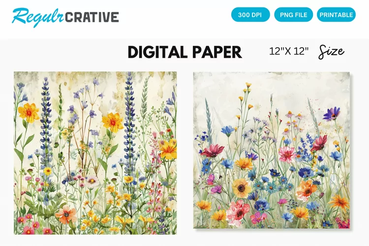 Watercolor Wildflowers Seamless Digital Paper