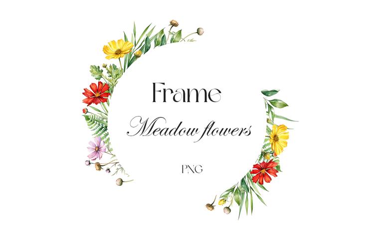 Watercolor Wildflowers Frame Png. Meadow flowers