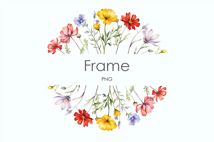 Watercolor Wildflowers Frame Png