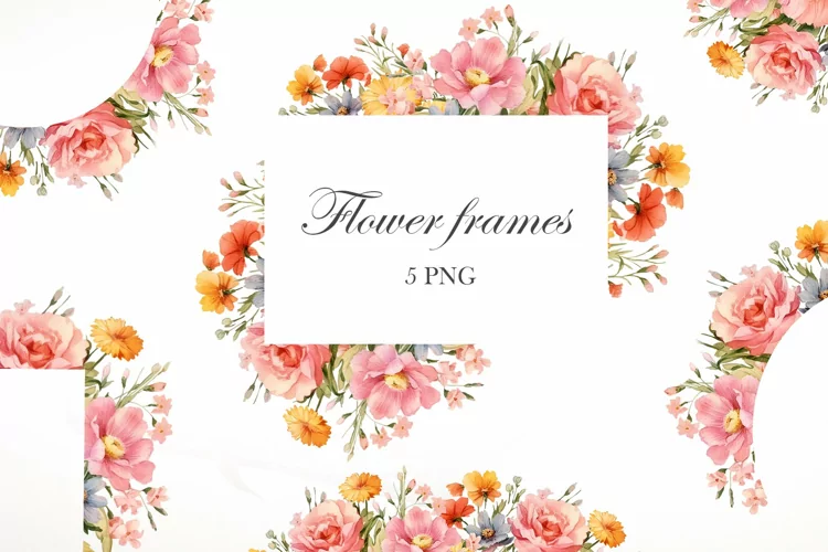 Watercolor Wildflowers Frames Png. Summer flowers