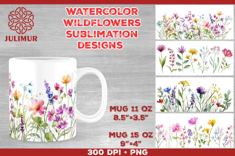 Watercolor Wildflowers Mug Sublimation Design
