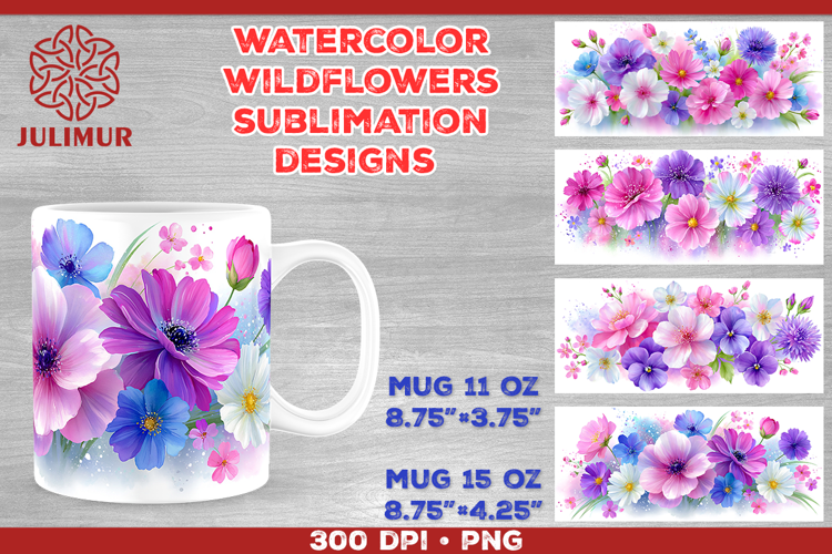 Watercolor Wildflowers Mug Wrap Sublimation Designs