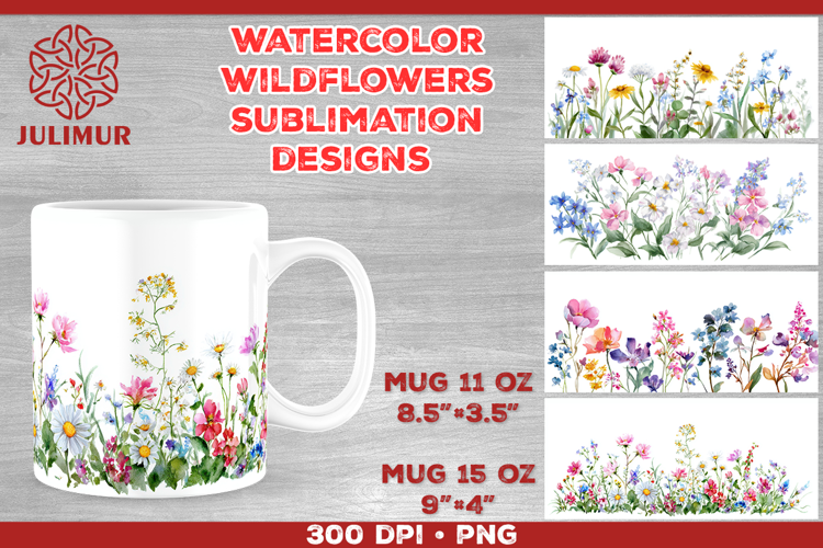 Watercolor Wildflowers Mug Sublimation Design