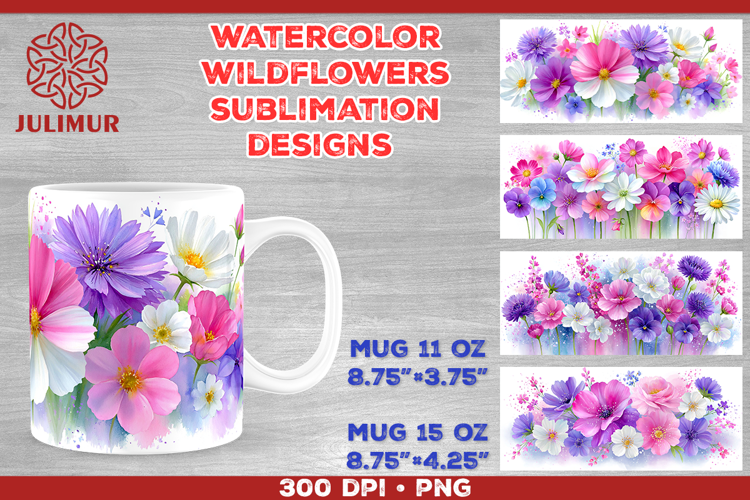 Watercolor Wildflowers Mug Wrap Sublimation Designs