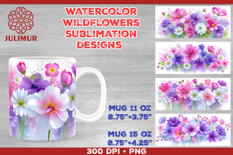 Watercolor Wildflowers Mug Wrap Sublimation Designs