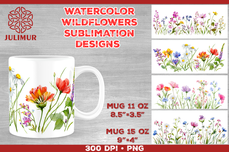 Watercolor Wildflowers Mug Sublimation Design