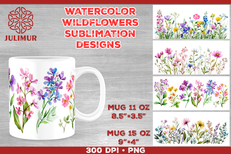 Watercolor Wildflowers Mug Sublimation Design