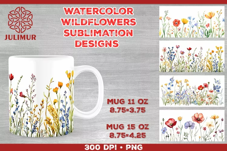 Watercolor Wildflowers Mug Sublimation Design