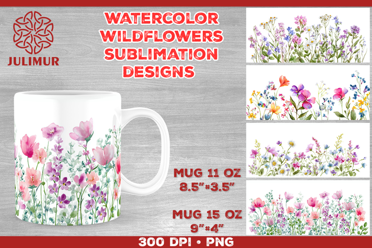 Watercolor Wildflowers Mug Sublimation Design